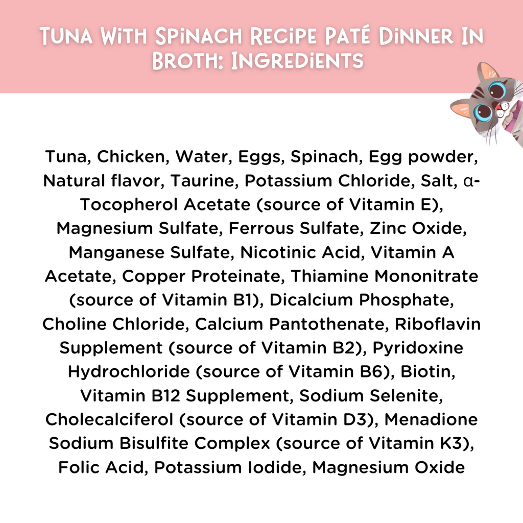 Tuna With Spinach Recipe Paté Dinner In Broth Adult Cat Food, 2.8-oz