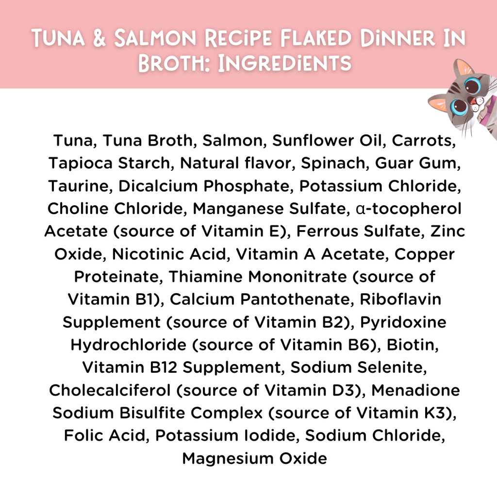 Tuna & Salmon Recipe Flaked Dinner In Broth Adult Cat Food, 2.8-oz